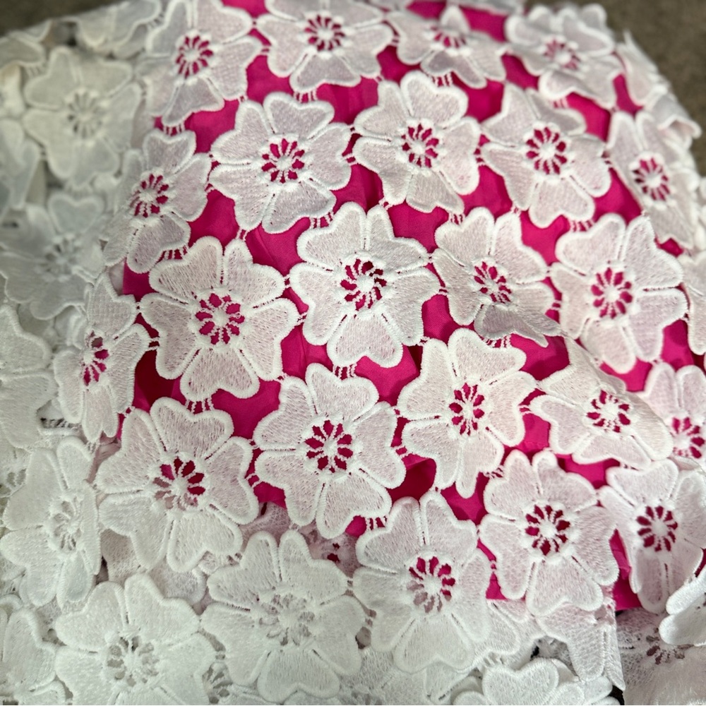 Ultramarine Pink white Crochet Detail Floral Dress Sz S Boho Kentucky Derby - Picture 9 of 10